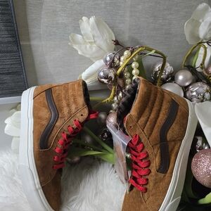 Vans SK8 Glazed Ginger Brown Pig Suede Plaid Hi Top Sneakers-Asst Women 8.5